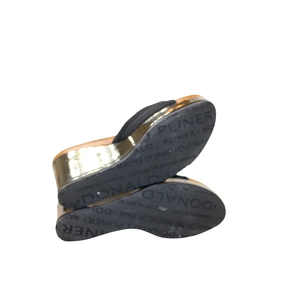 Donald J Pliner Wedge Sandals Womens‎ Black Patent Good Spain Fabric Bow Slide